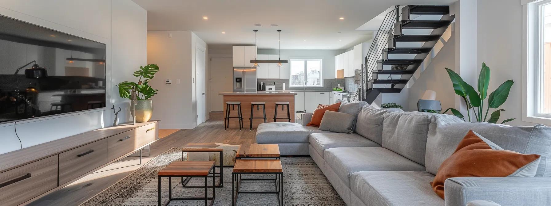 a modern, stylish living room showcases freshly renovated interiors, highlighting sleek furniture and elegant decor that emphasize the home's improved value after foundation repairs.