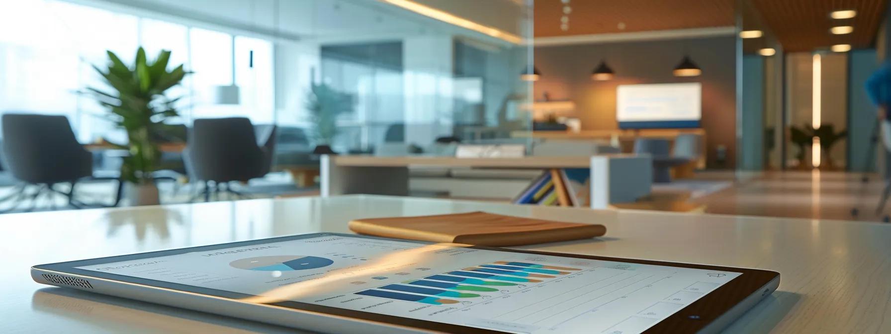 a sleek, modern office setting features a detailed infographic on a digital tablet, illustrating various foundation repair methods, their costs, and benefits, all under bright, focused lighting that highlights the importance of these financial decisions for homeowners.